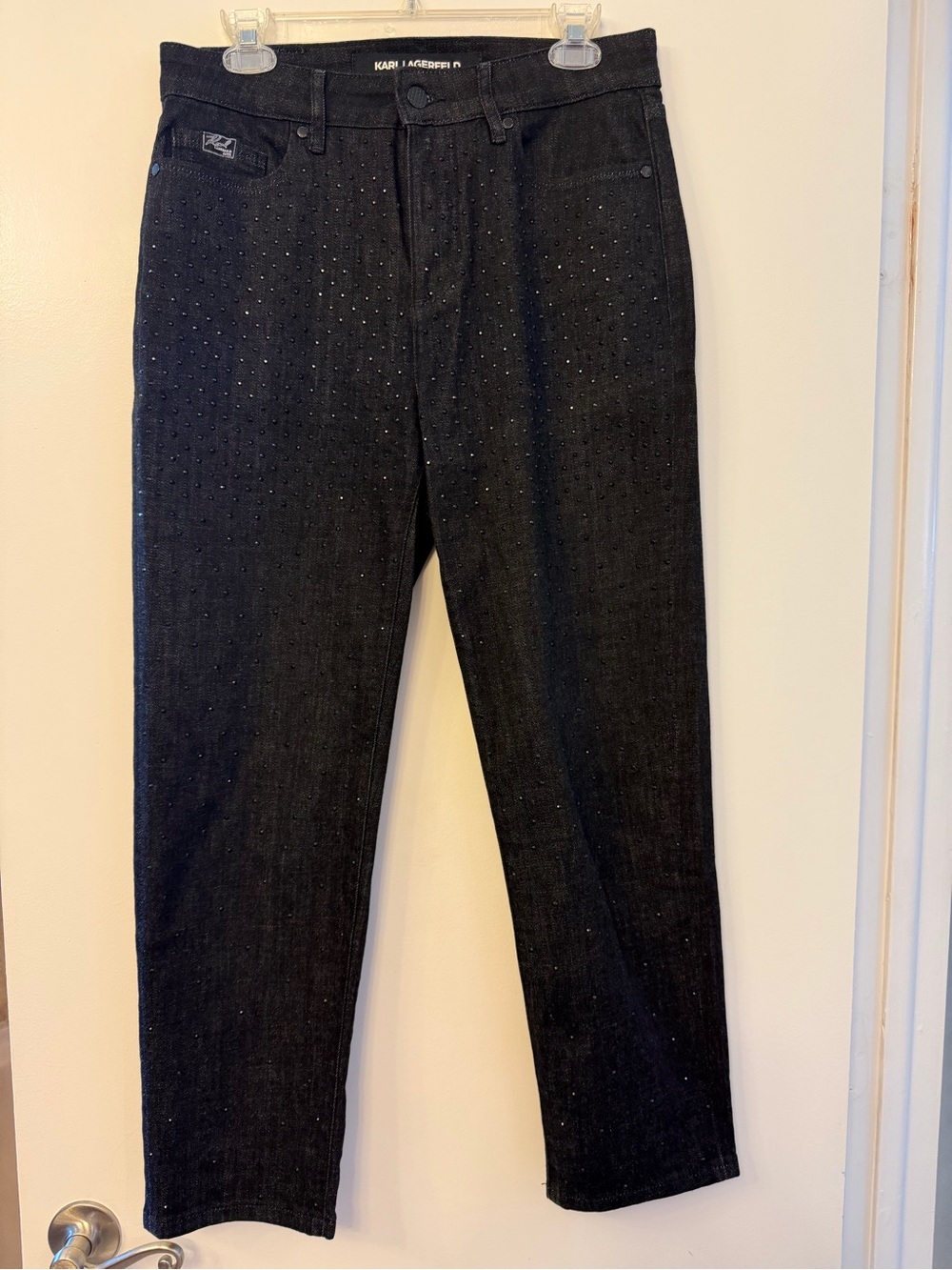 Karl Lagerfeld women’s Black Studded Slim-Straight Jeans